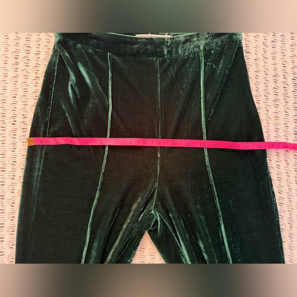 A. CALIN EUC Vintage-Inspired Green Velvet Wide-Leg Flare High Rise Pants Size S - Picture 9 of 11